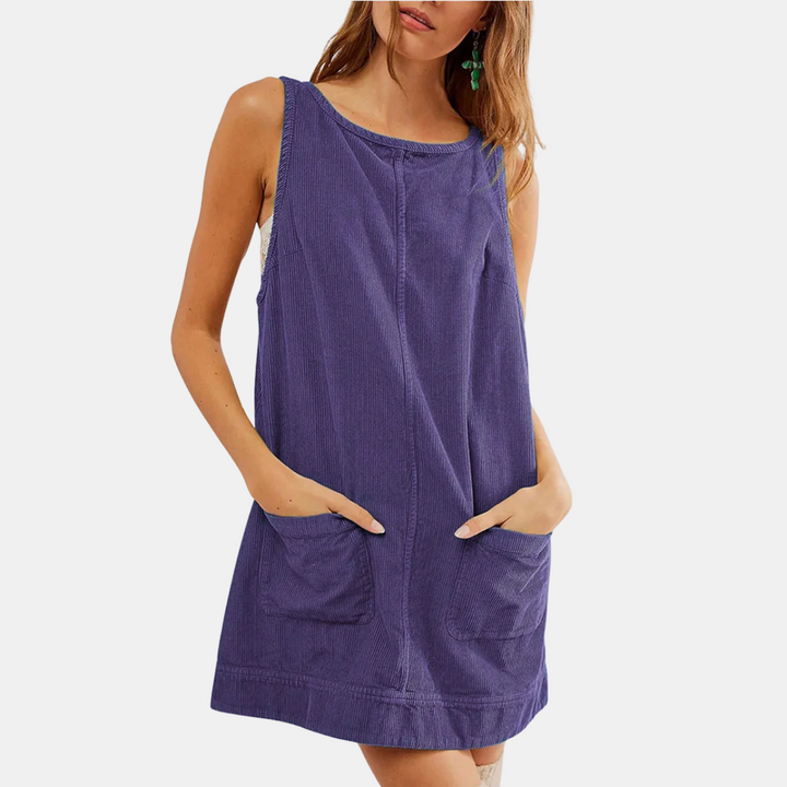 Women's Corduroy U Back Pinafore Mini Dress with Pockets