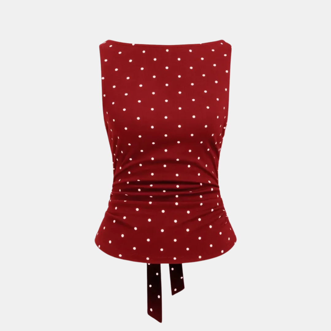 Women's Ruched Waist Sleeveless Polka Dot Tank Top