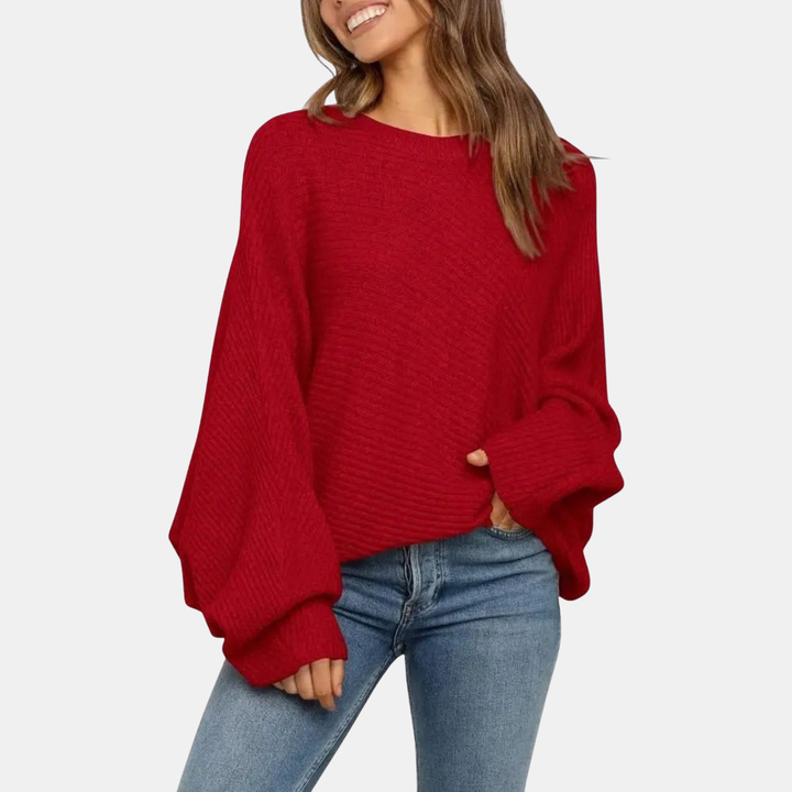 Women's Batwing Long Sleeve Oversized Crewneck Knit Sweater