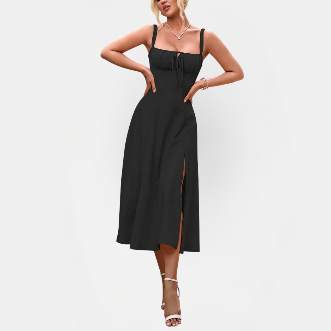 Women's Lace Up Boning Corset Milkmaid Midi Dress