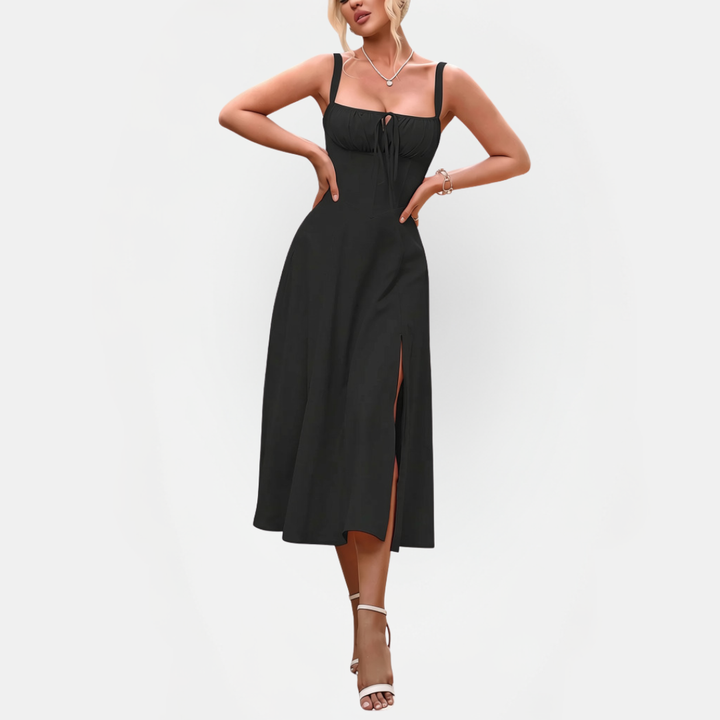 Women's Lace Up Boning Corset Milkmaid Midi Dress