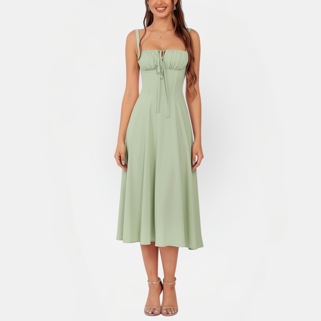 Women's Lace Up Boning Corset Milkmaid Midi Dress