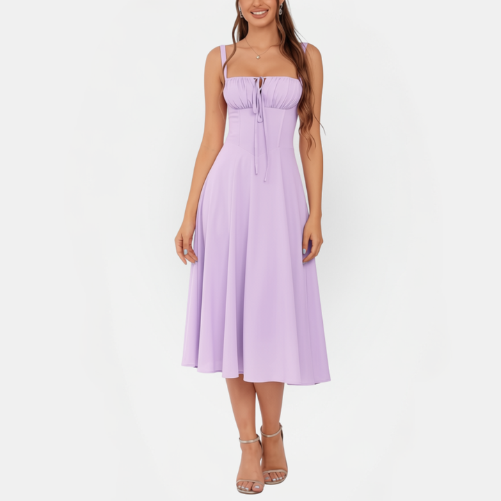Women's Lace Up Boning Corset Milkmaid Midi Dress