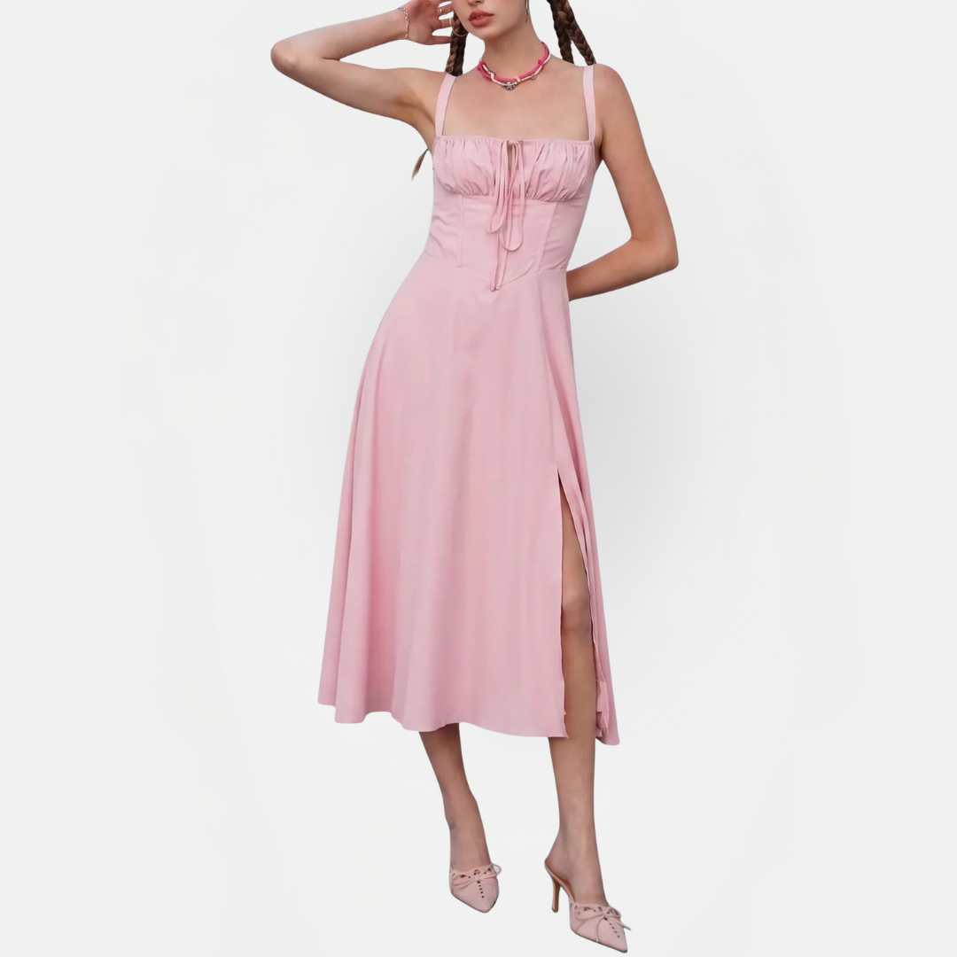 Women's Lace Up Boning Corset Milkmaid Midi Dress