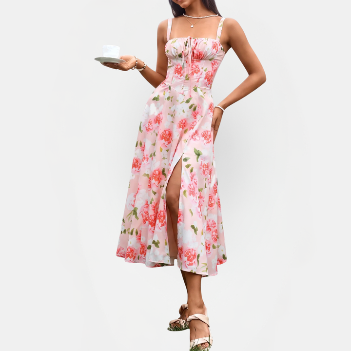 Women's Lace Up Boning Corset Milkmaid Midi Dress