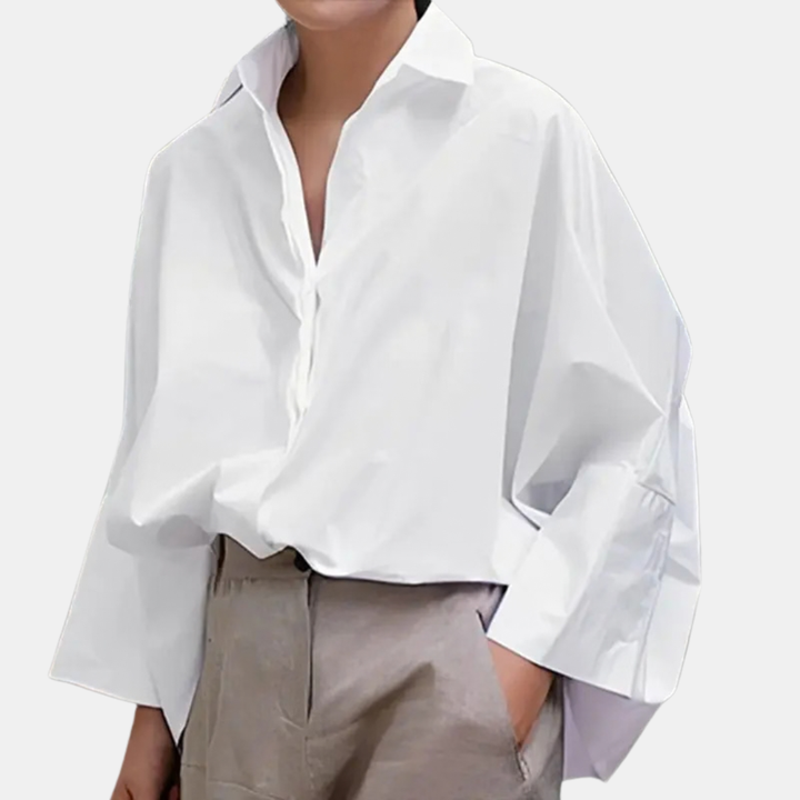 Women's Oversized Lapel Collar Long Sleeve Relaxed Blouse