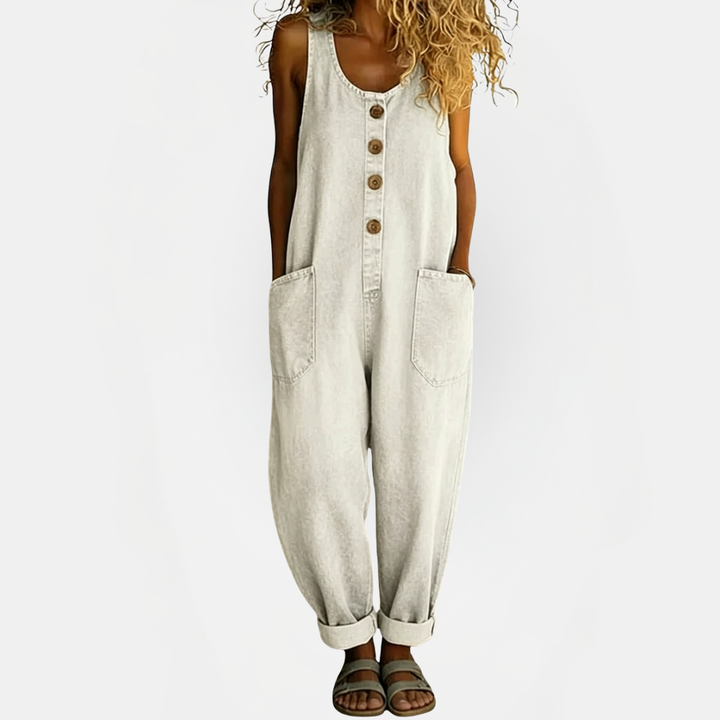 Women's Wide Leg Bib Overall Denim Jumpsuit