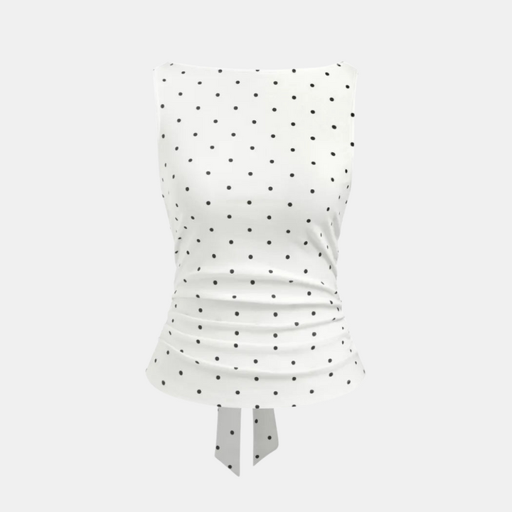 Women's Ruched Waist Sleeveless Polka Dot Tank Top