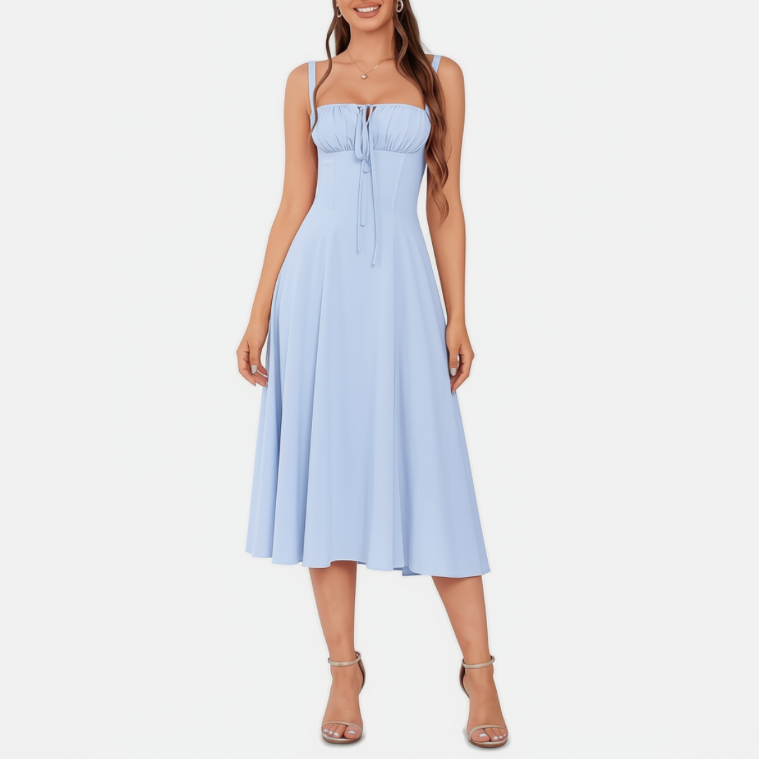 Women's Lace Up Boning Corset Milkmaid Midi Dress