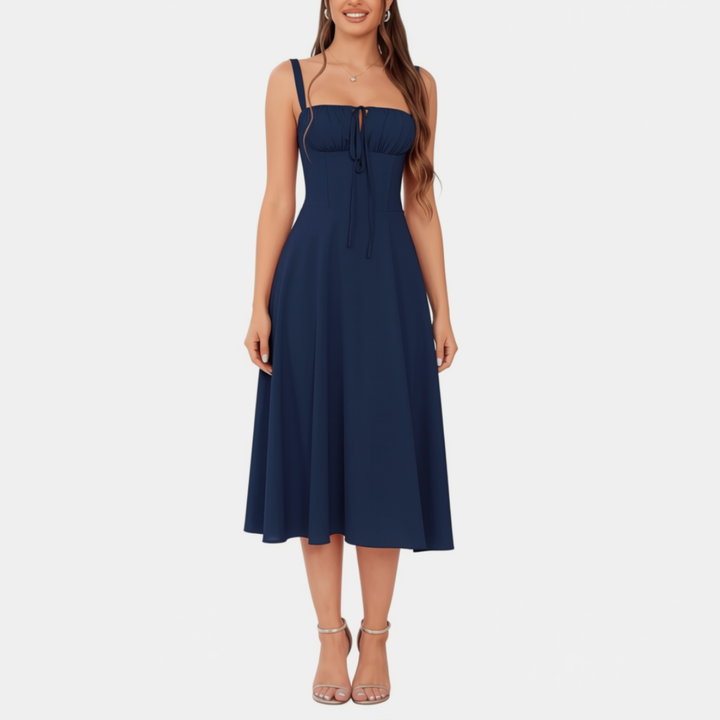 Women's Lace Up Boning Corset Milkmaid Midi Dress