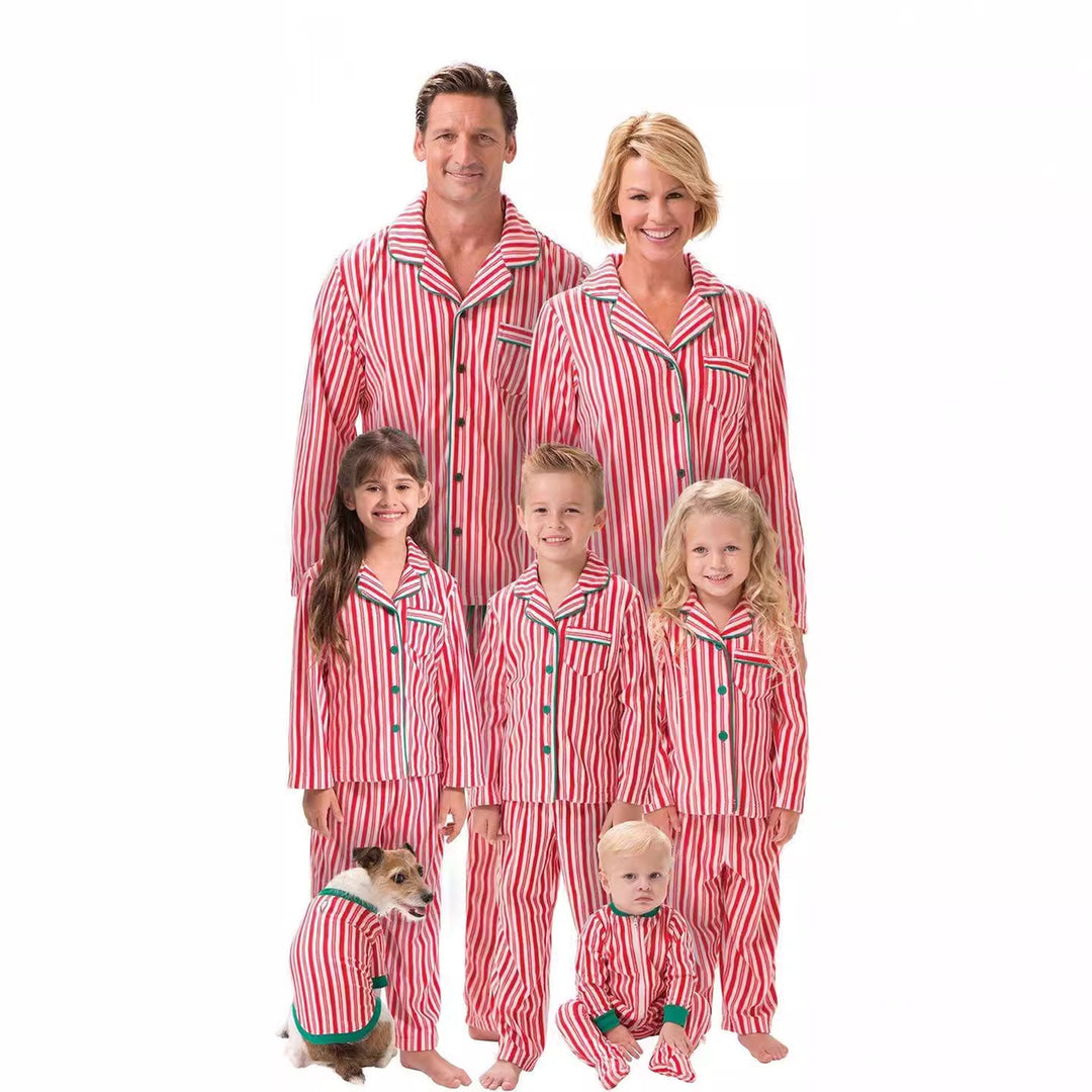 Family Matching Christmas PJs in white striped
