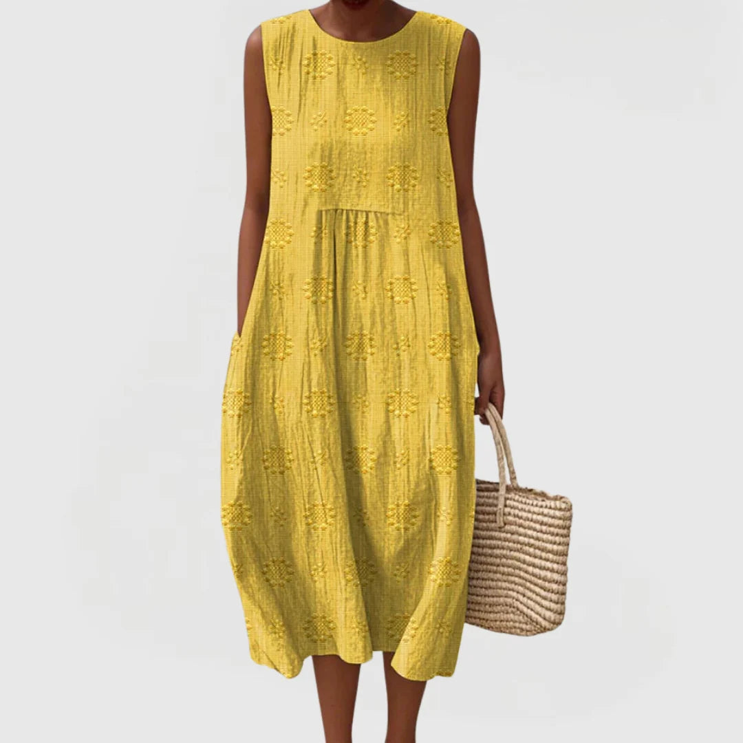 Women's A Line Midi Dress in yellow