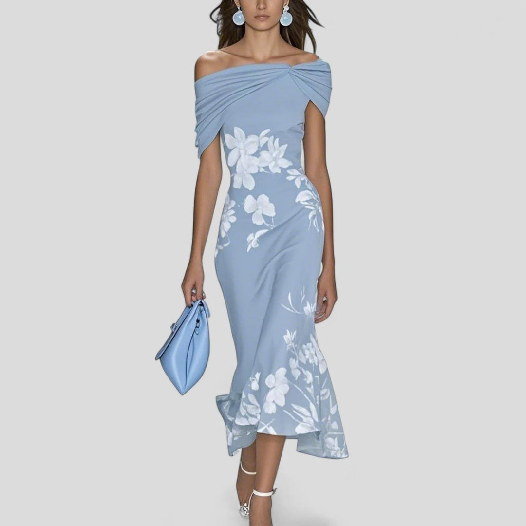 Women's Summer Midi Dress in blue floral