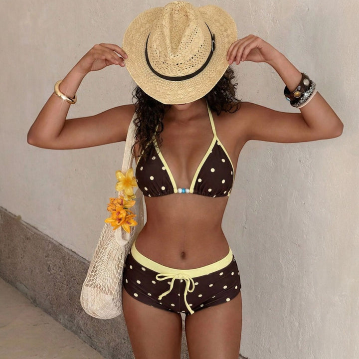 Women's Polka Dot Bikini in brown yellow polka dot