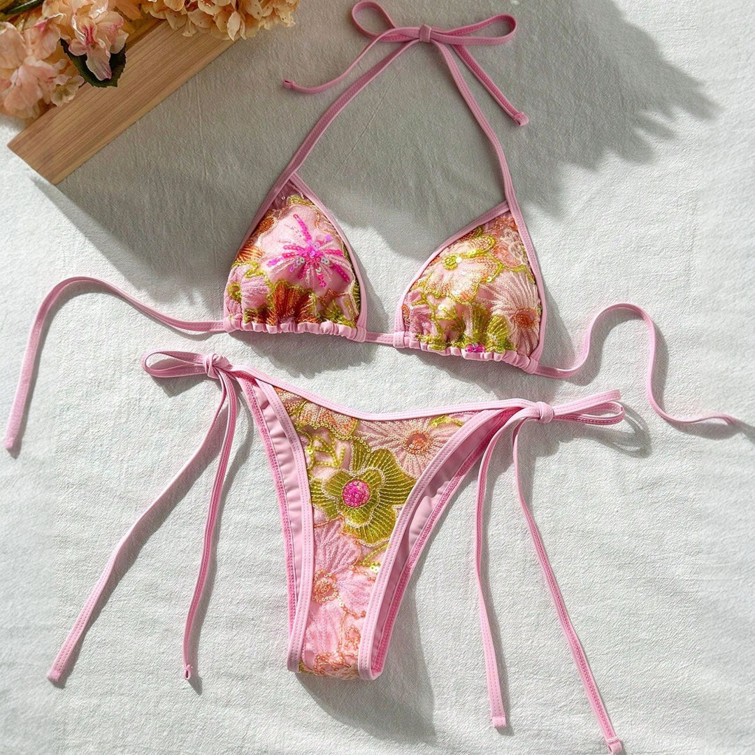 Women's String Bikini in pink floral