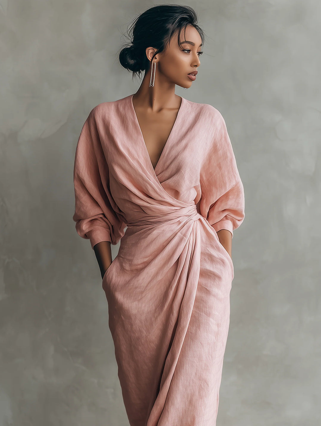 Women's Linen Maxi Dress in pink
