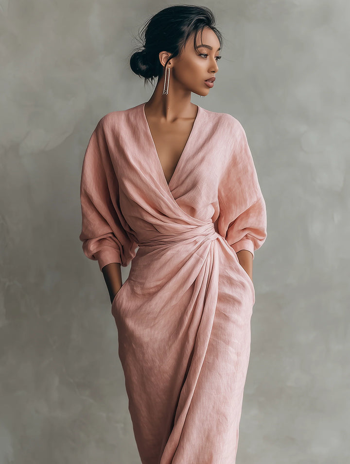 Women's Linen Maxi Dress in pink