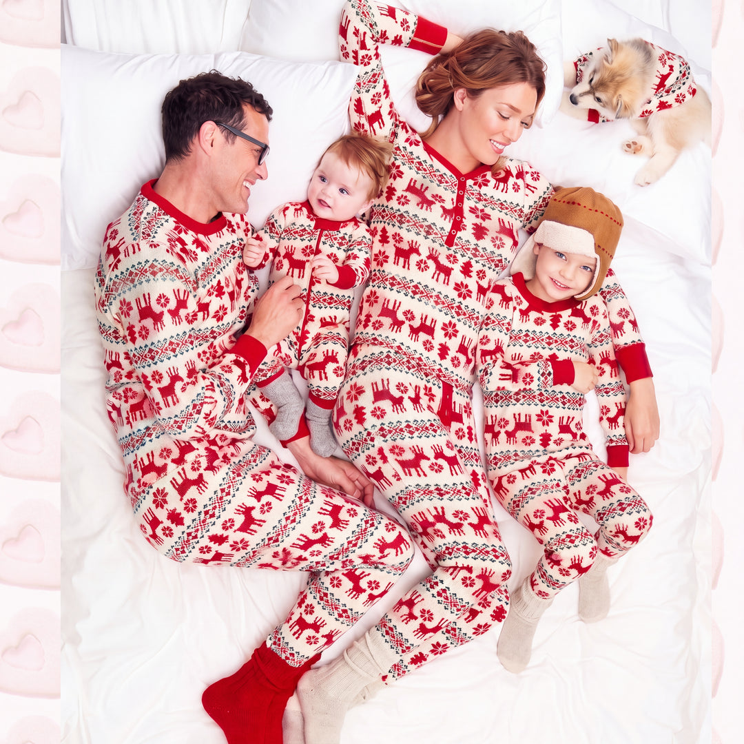 Family Matching Christmas PJs in cream red