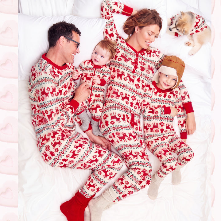 Family Matching Christmas PJs in cream red