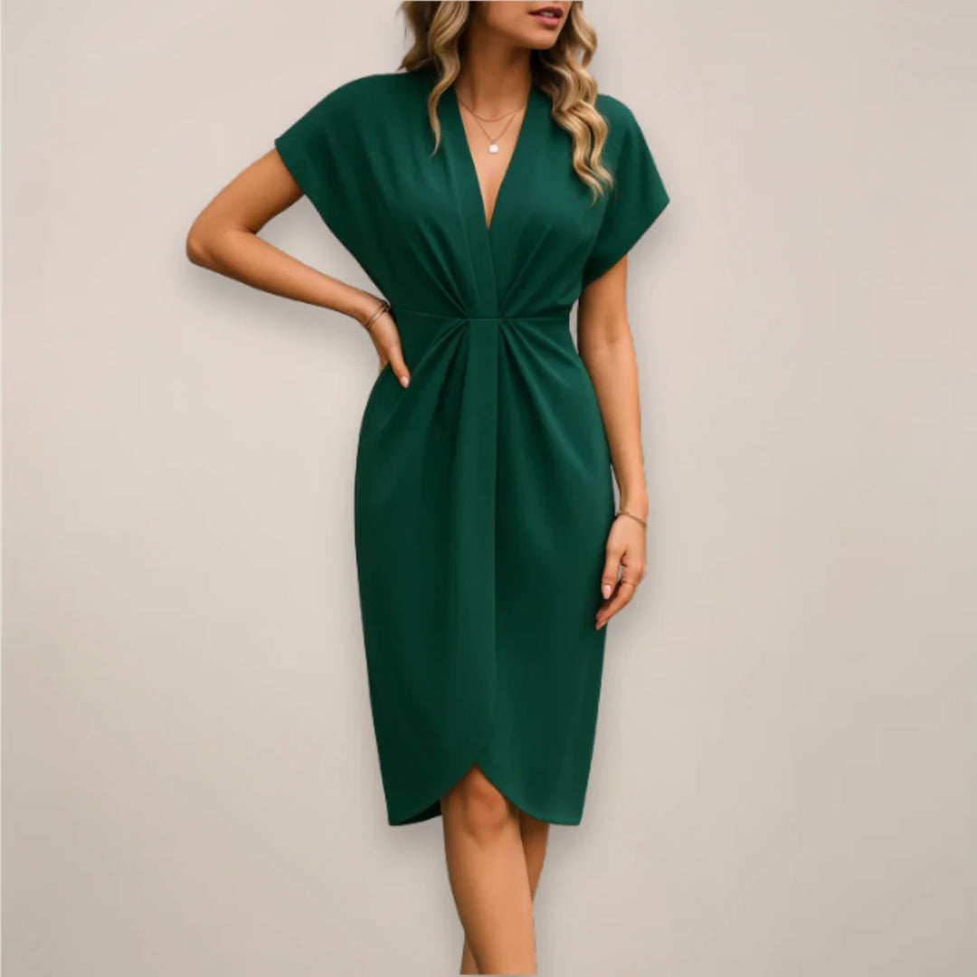 Women's Wrap Midi Dress in dark green