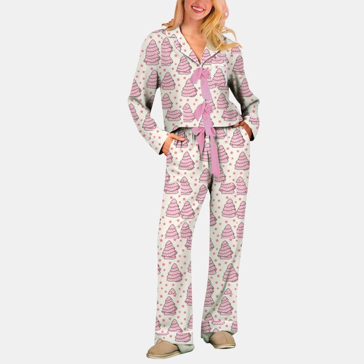 Women's Christmas PJs in pink bow