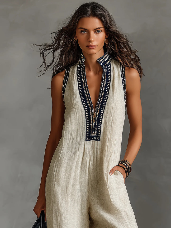 Women's Linen Jumpsuit in beige