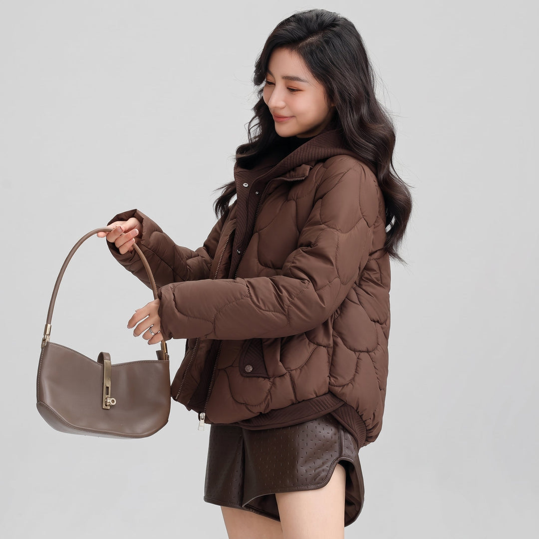 Women's Hooded Puffer Jacket, Padded Quilted Short Boxy