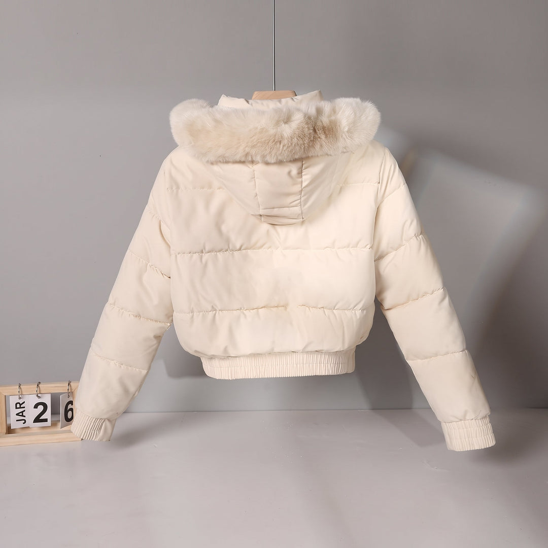 Women's Puffer Jacket, Quilted Cropped Hooded Relaxed Fit