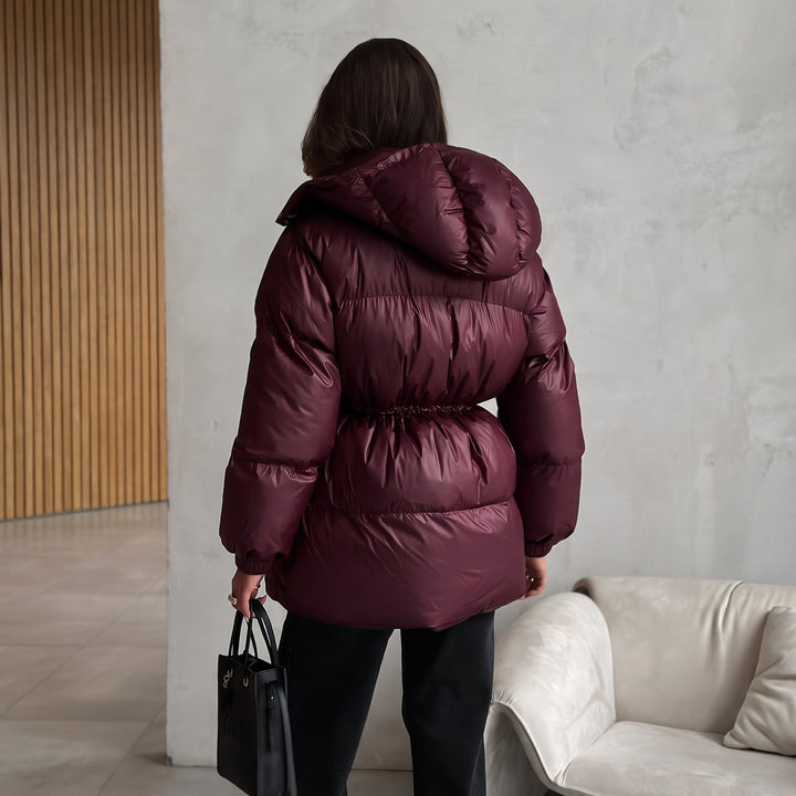 Women's Hooded Puffer Jacket, Padded Quilted Shiny Bubble