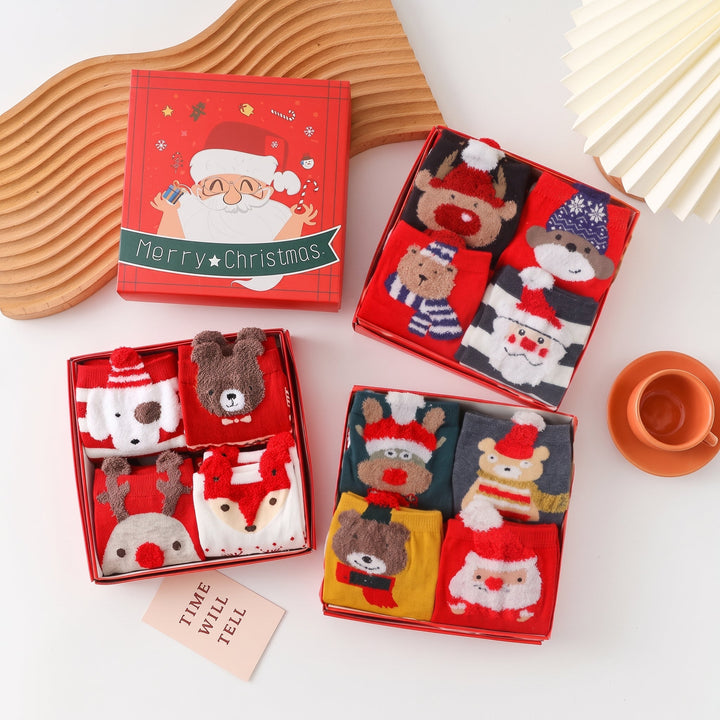 Holiday Fluffy Christmas Socks 4 Pack, Unisex Novelty Festive