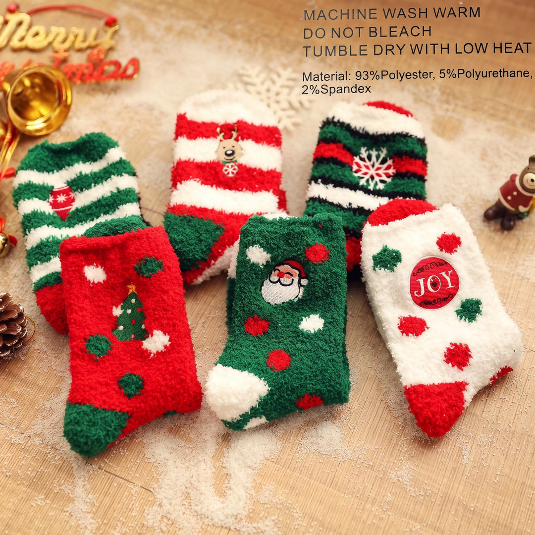 Embroidered Holiday Christmas Socks 3 Pack, Unisex Festive Fluffy Knit