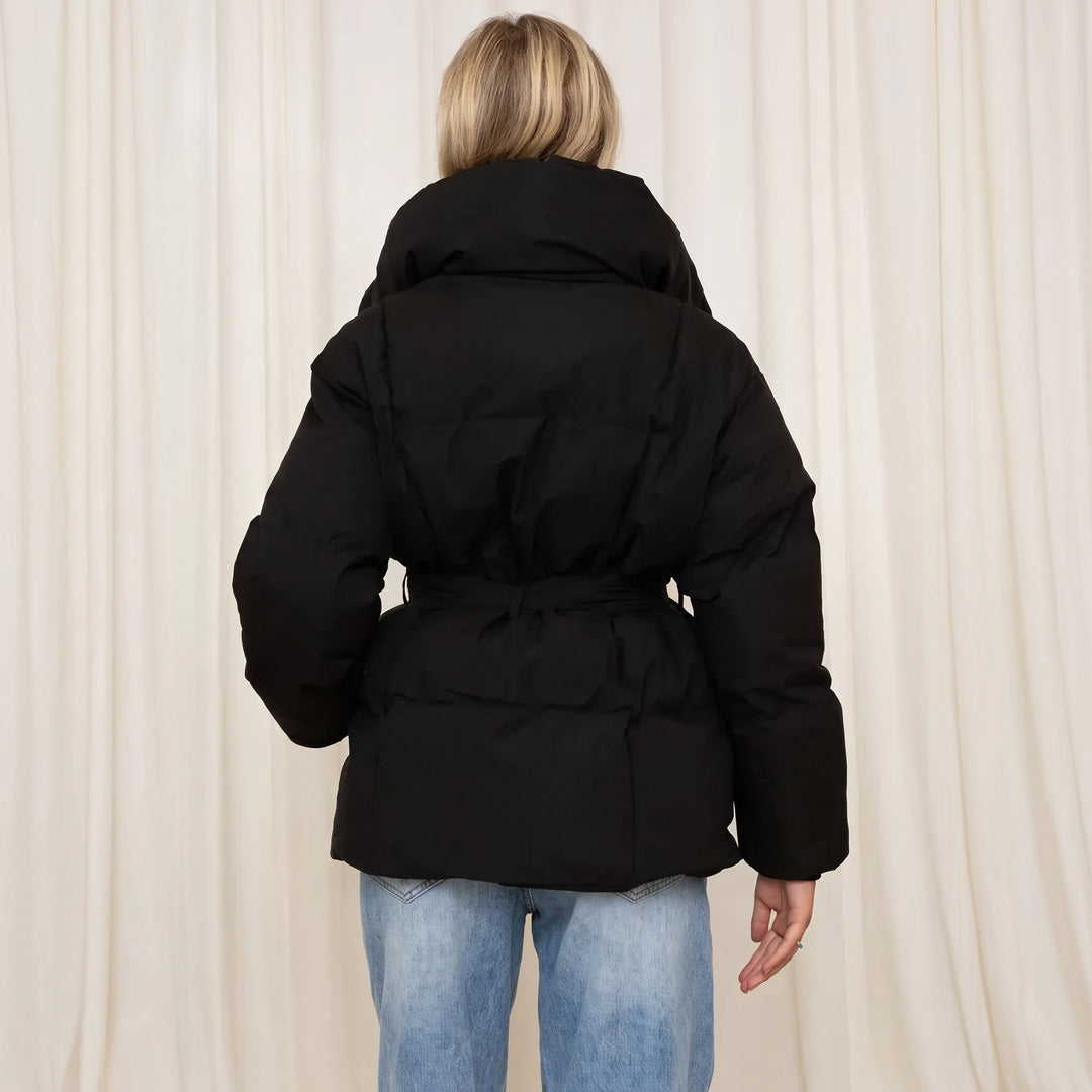Women's Quilted Puffer Jacket, Padded Oversize Belted Boxy
