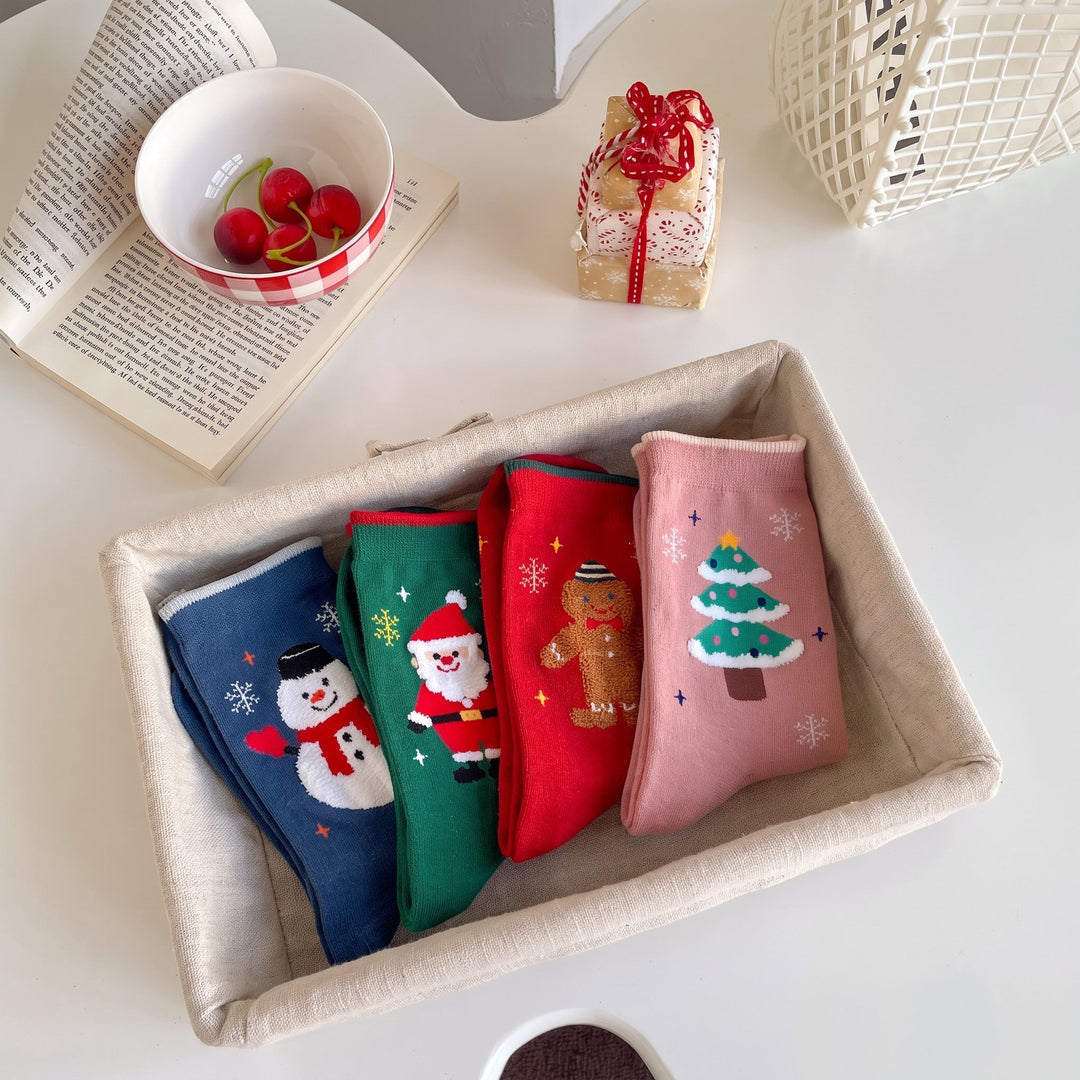 Holiday Novelty Christmas Socks 4 Pack, Unisex Multicolour Festive Santa