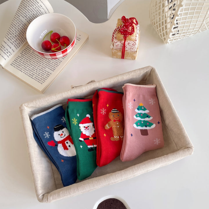 Holiday Novelty Christmas Socks 4 Pack, Unisex Multicolour Festive Santa