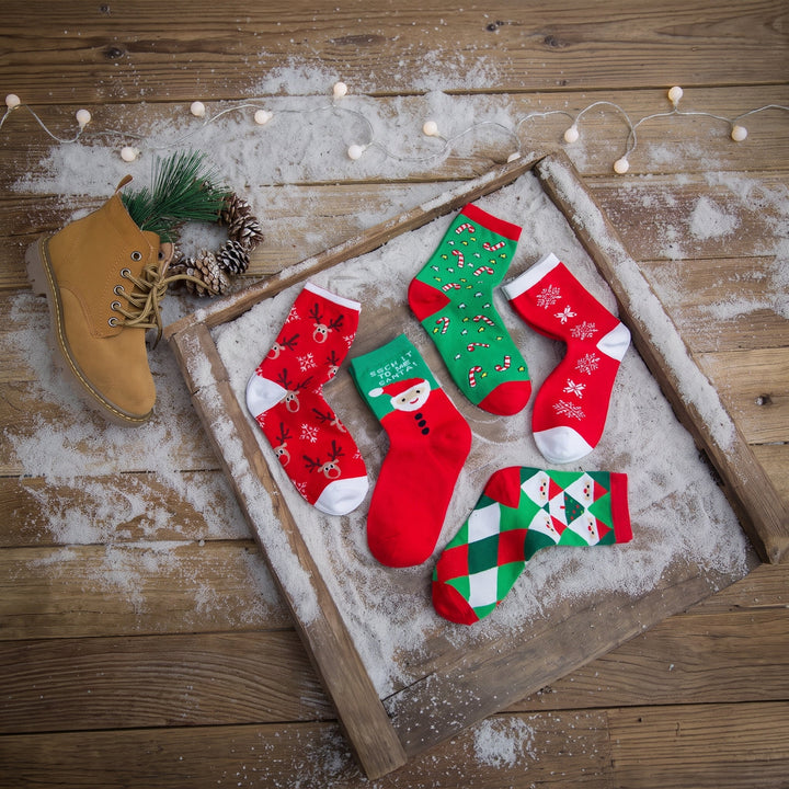 Holiday Novelty Christmas Socks 5 Pack, Unisex Multicolour Festive Santa