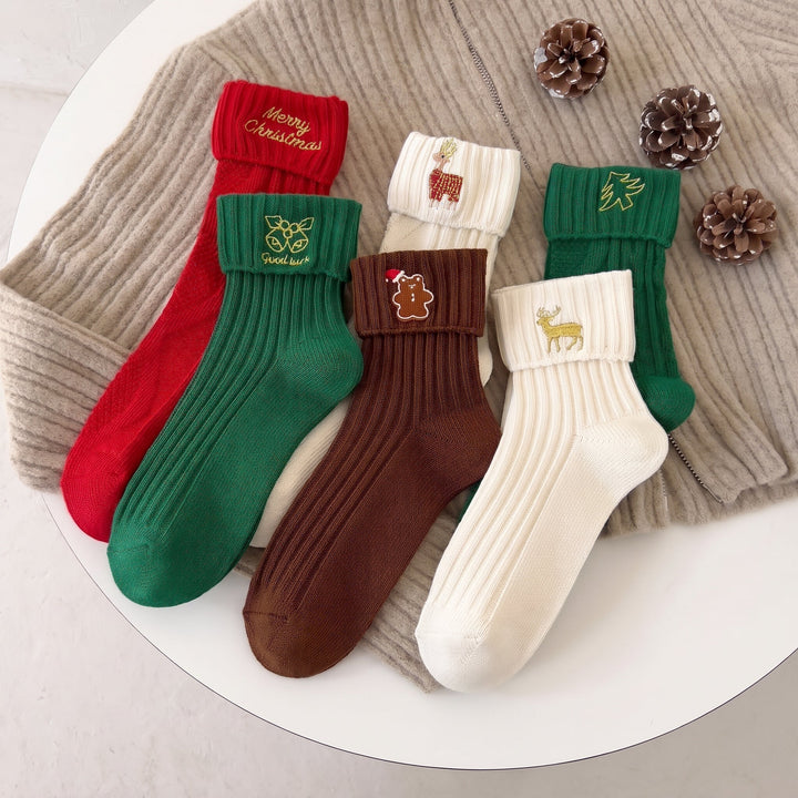 Embroidered Holiday Christmas Socks 3 Pack, Unisex Festive Ribbed