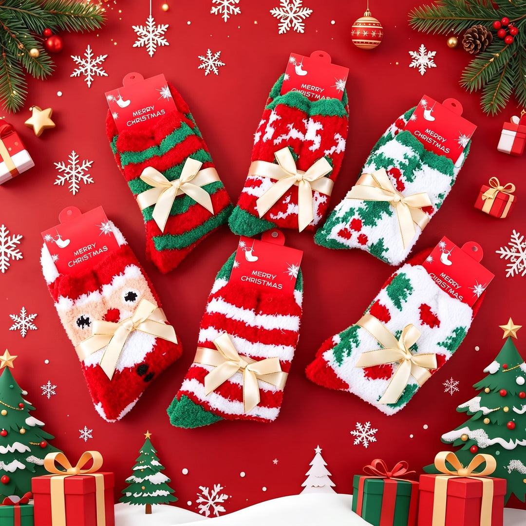 Holiday Fluffy Christmas Socks 3 Pack, Unisex Festive Gifts