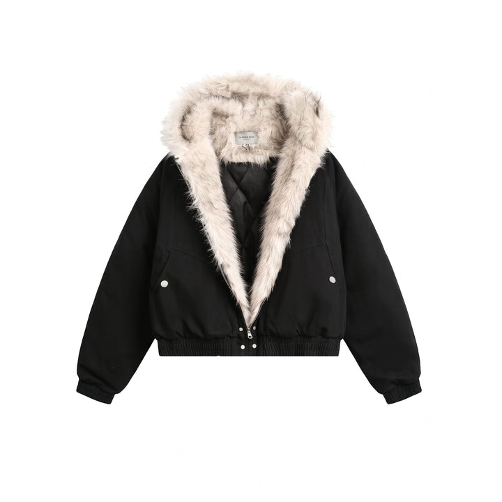 Women's Cropped Hooded Puffer Jacket, Padded Fur Lined Oversize