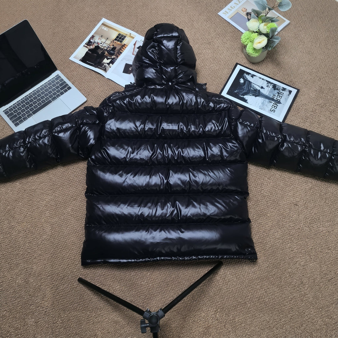 Men's Puffer Jacket, Longline Hooded Shiny Relaxed Fit