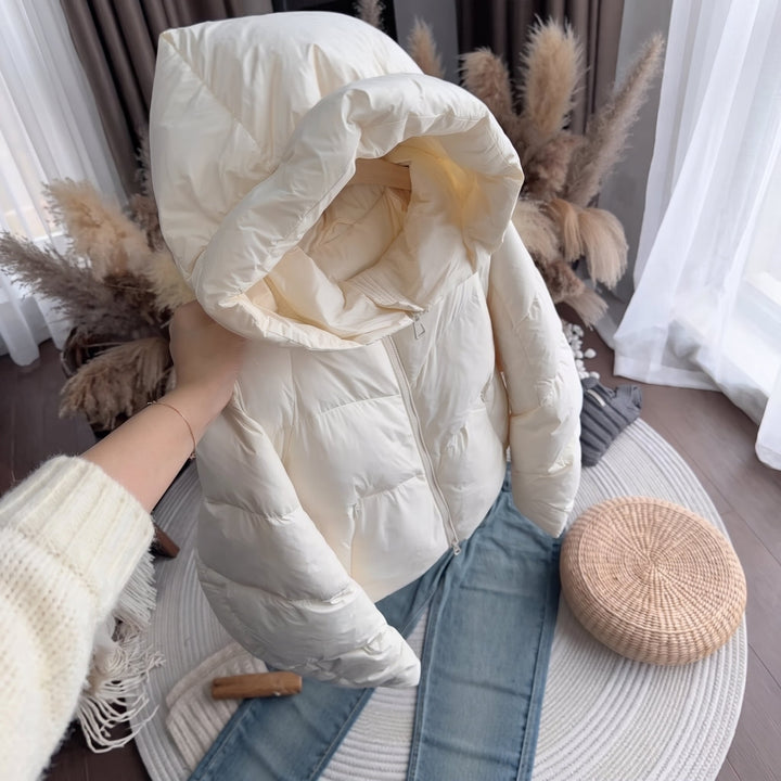 Women's Cropped Hooded Puffer Jacket, Padded Quilted Oversize