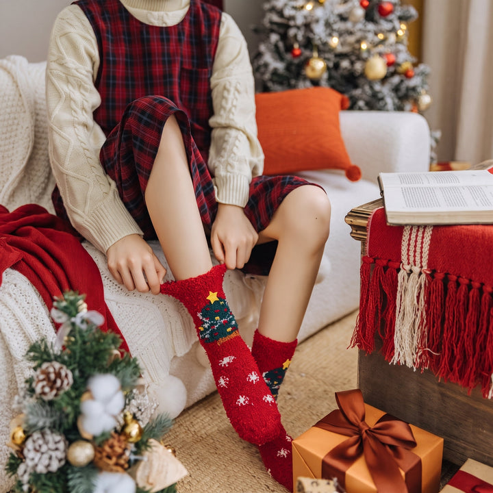 Holiday Fluffy Christmas Socks 3 Pack, Unisex Novelty Festive Crew Length