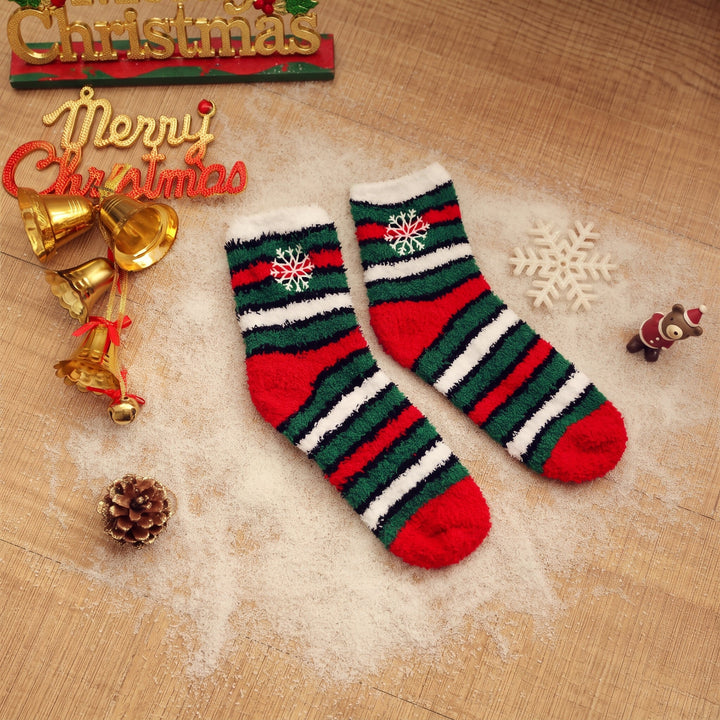 Embroidered Holiday Christmas Socks 3 Pack, Unisex Festive Fluffy Knit