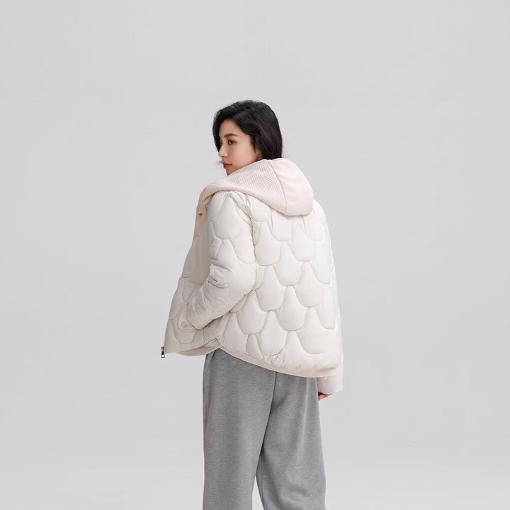 Women's Hooded Puffer Jacket, Padded Quilted Short Boxy