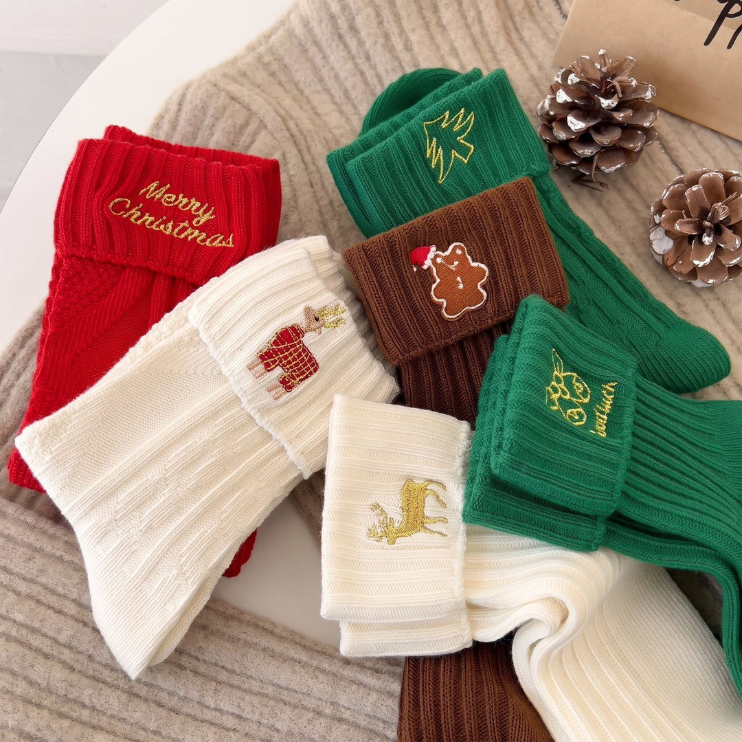 Embroidered Holiday Christmas Socks 3 Pack, Unisex Festive Ribbed