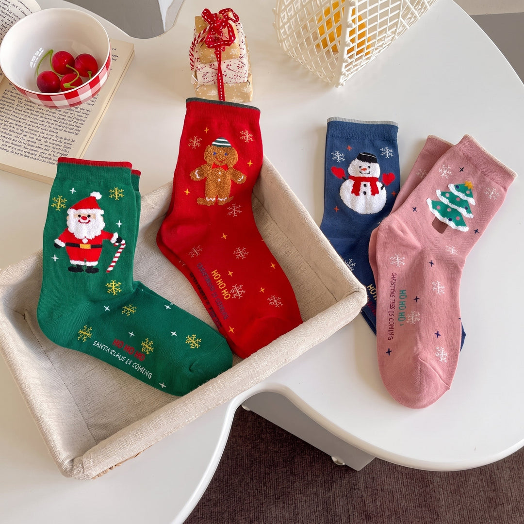 Holiday Novelty Christmas Socks 4 Pack, Unisex Multicolour Festive Santa