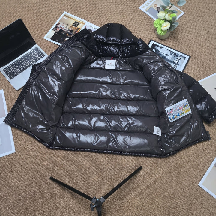 Men's Puffer Jacket, Longline Hooded Shiny Relaxed Fit