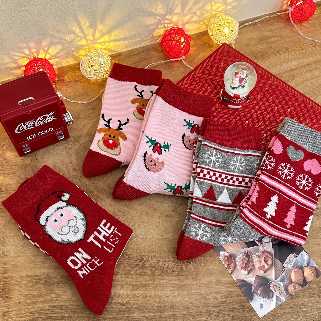 Holiday Novelty Christmas Socks 5 Pack, Unisex Assorted Festive Santa
