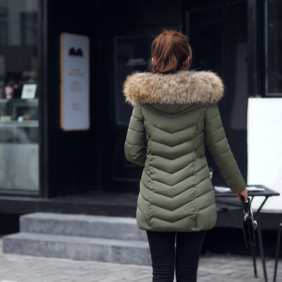 Women's Hooded Puffer Jacket, Padded Quilted Fur Slim Fit