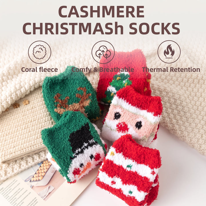 Holiday Fluffy Christmas Socks 5 Pack, Unisex Mix Novelty Festive Santa