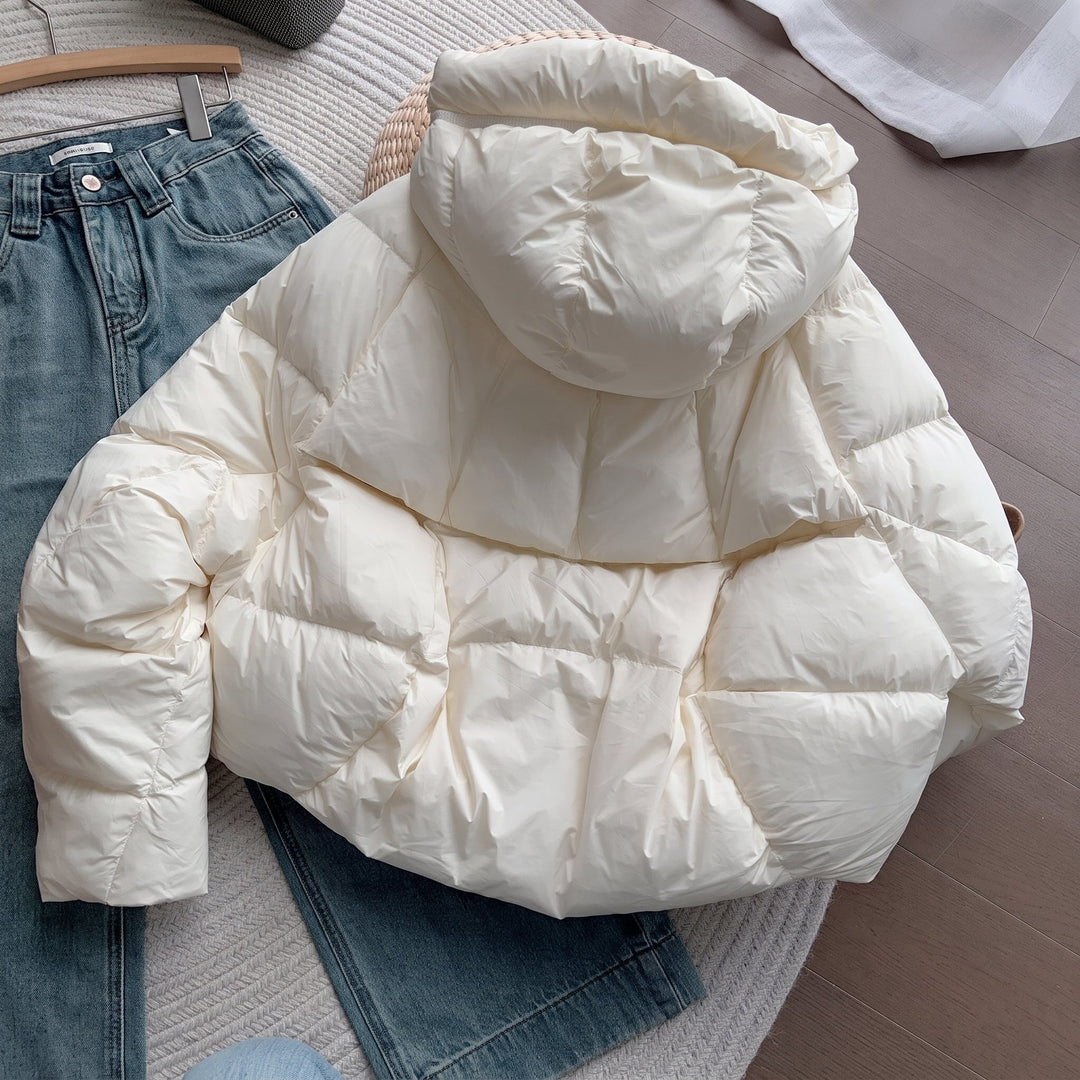 Women's Cropped Hooded Puffer Jacket, Padded Quilted Oversize